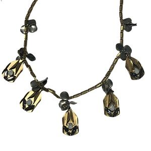 J. Crew Two‎ Toned Floral and Leaf Necklace Faux Opal & Grey Crystal Accents 31"
